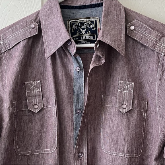 Company 81 Mens Shirt L Pink Long Sleeve Roll Tab Snap Pockets & Shoulder Straps - Picture 5 of 8